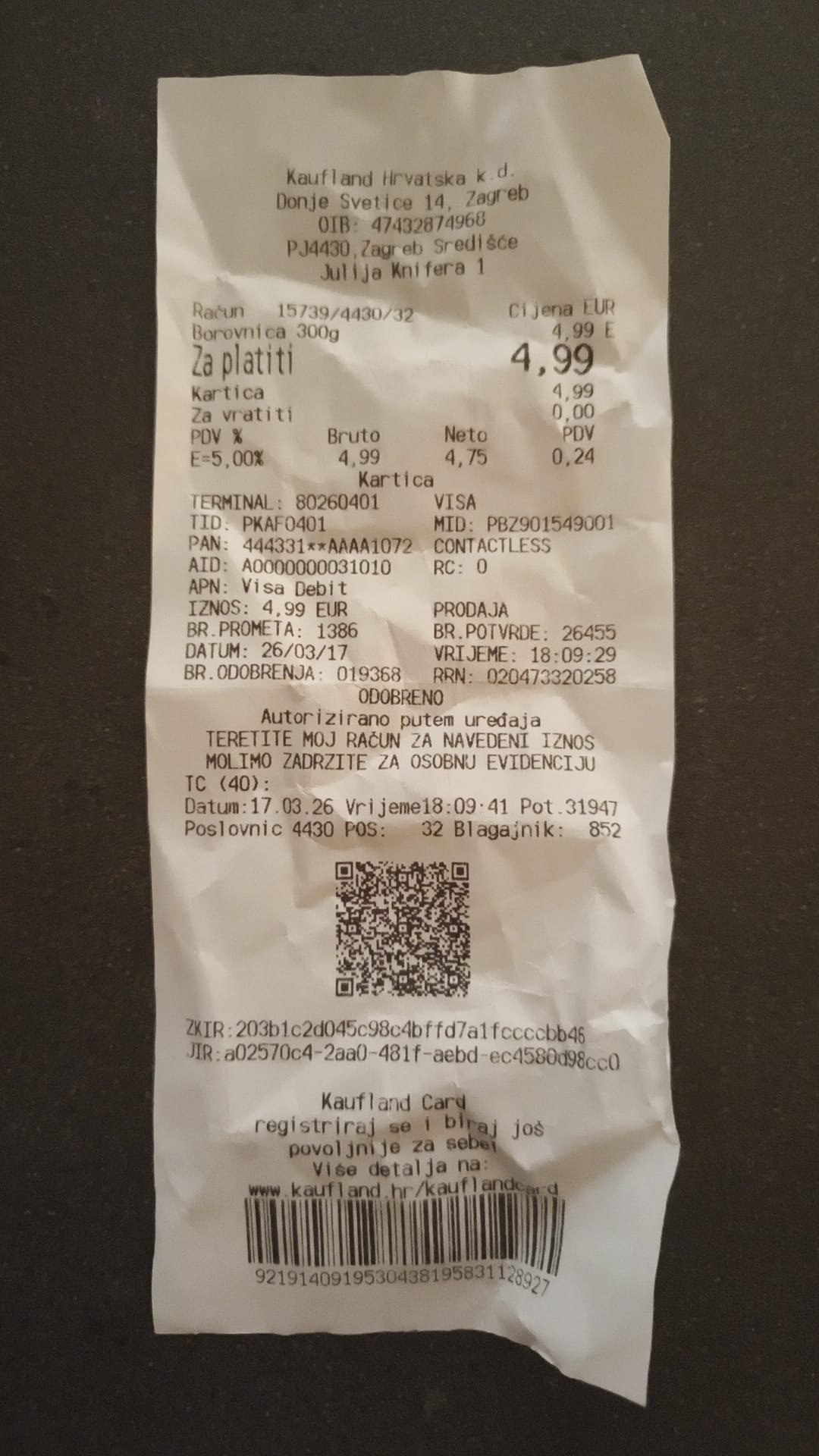 Bar receipt photo